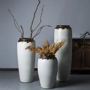 Factory popular big white modern decoration glazed porcelain ceramic floor vase for home decor