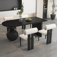 Nouvelle table à manger en bois massif avec plateau en pierre, noire, antique, semi-circulaire, pour la maison, l'hôtel, le salon, le restaurant, utilisation commerciale