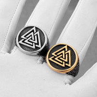 Bague Viking Valknut en acier inoxydable plaqué or à nœud celtique vintage, bijoux nordiques vintage pour homme - Cadeau de fête