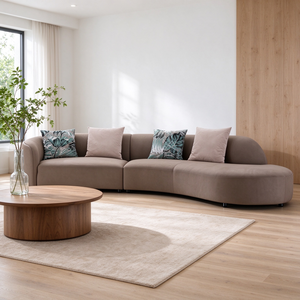 Sofá Curvo Orgánico de Gamuza con Reposabrazos Redondeados, Cojín Trasero Suelto, Base Baja, Estilo Japandi Minimalista para Sala de Estar, Hotel, Villa - Product Image 1