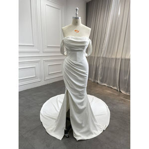 Nouvelle tendance Robe de mariée sans bretelles Manches amovibles Drapé en crêpe Robe de mariée sirène avec fente - Product Image 1