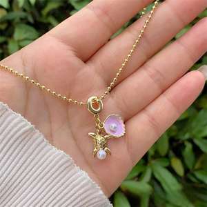 Collares colgantes de moda Latón con perla de imitación y colgante de esmalte Collar de joyería para mujer Collar para playa Mar - Product Image 6