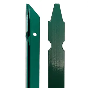 Premium T-Section Iron Fence Post - Green Plastic-Coated, Tension Wire Holes 35x35x3.5mm H225cm - Secure Installation