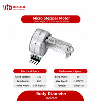 Moteur pas à pas Micro 25mm VSM25S08 NEMA 10 12V 2 phases 15 degrés pour siège stable, applications médicales, domotique et véhicules
