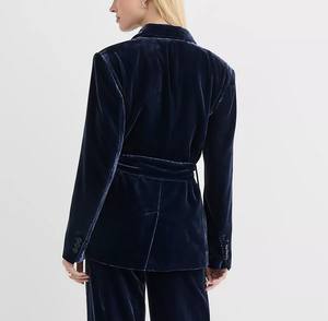 Blazer moderno de terciopelo con cinturón, de un solo botón, tejido sólido, con bordado 3D, trajes y blazers para mujer - Product Image 3