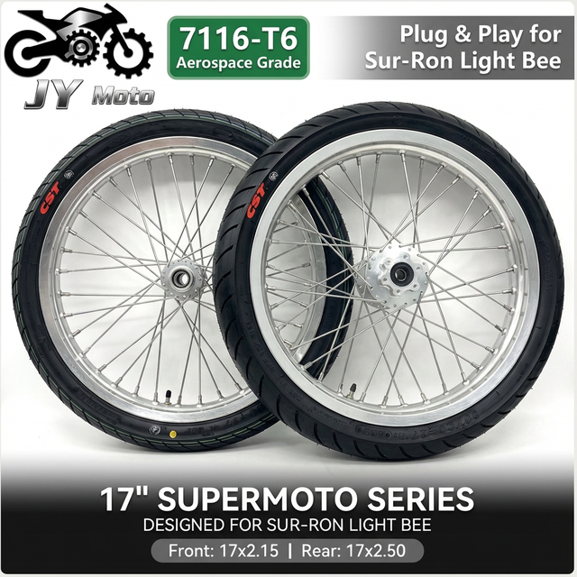 New Heavy Duty 7116-T6 17 Inch Supermoto Wheels for Sur-Ron-Anti-Deformation Reinforced Spoke Bed Design Rim Kit-Plug & Play