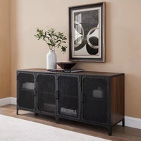 Table de Console multimédia, meuble TV avec étagères de rangement à 3 niveaux, Center de divertissement industriel avec cadre métallique pour le salon