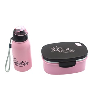 Pink <b>Lunch</b> Box And Water Bottle <b>Set</b> With Cutlery For Kids Large Square Type - Product Image 5
