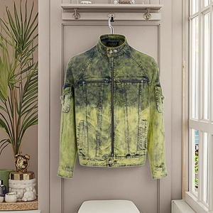 Custom High Street Men's <b>Denim</b> Jacket New Fashion Full Cotton Vintage 100% Stonewashed Yellow <b>Coat</b> Jacket Manufacturer - Product Image 1