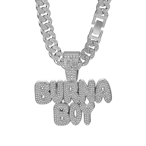 Collana Lunga Cubana alla Moda in Lega di Zinco con Ciondolo Lettera Hip-Hop Burna Boy con Strass, Placcata Oro, Stile Europeo e Americano - Product Image 6