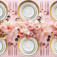 Assiettes à dîner larges à bord doré pour mariage, ensemble d'assiettes de luxe en porcelaine fine dorée et blanche