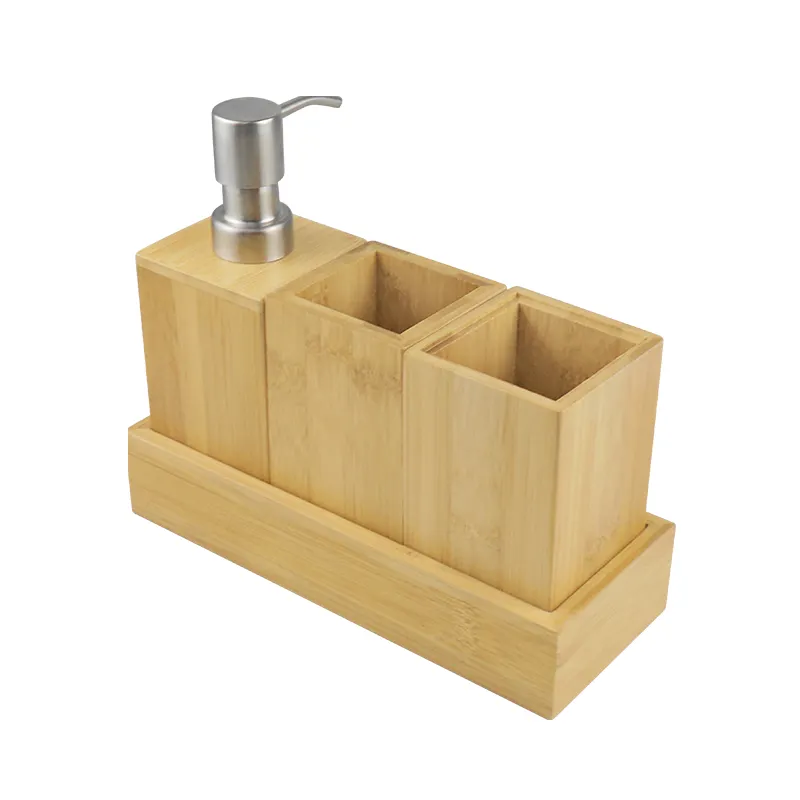 Бамбуковый набор аксессуаров для ванной комнаты, коробка для туалетных принадлежностей, дозатор жидкого бамбукового мыла, деревянное полотенце