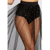 Hot Women's taille haute brillant Pack Hip dentelle longue jupe en tulle en maille plissée avec culotte