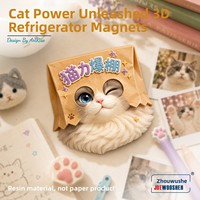 L'âme poétique d'une personne chinoise : Sac en papier à motif de chat super mignon, aimant amusant pour réfrigérateur, autocollant magnétique 3D, souvenir de voyage