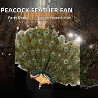 Éventail pliant en plumes de paon teintes en gros, accessoire de costume pour femmes, spectacle, fête du thé, décoration de fête, danse, mariage