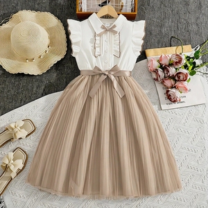 Robe d'été pour enfants à manches courtes avec <span class=keywords><strong>ceinture</strong></span> en maille tissée, jupe de princesse pour <span class=keywords><strong>fille</strong></span> 2026 - Product Image 2