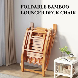Chaise à <span class=keywords><strong>bascule</strong></span> inclinable de jardin en <span class=keywords><strong>bois</strong></span> de bambou portable chaise longue de soleil extérieure avec coussin - Product Image 6