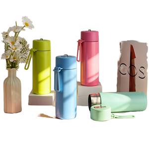 Eco Friendly 20oz Double Wall Vacuum Insulated Ceramic Coated Stainless Steel Travel Water <b>Bottle</b> with Straw Lid - Product Image 2