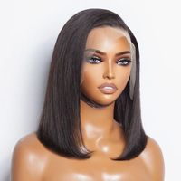Perruque courte bob Letsfly 10A 200% de densité, cheveux humains vierges brésiliens, dentelle frontale 13x4, lisse, vague d'eau, couleur naturelle