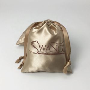 Custom Logo Printed Luxury Soft Satin Gift Bags Clothing Golden Dust Pouch Packaging - Product Image 2