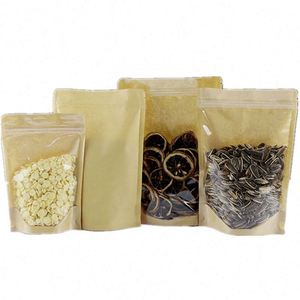 Sacs refermables en papier kraft semi-transparent avec fermeture éclair, personnalisables avec logo, prix usine, pack promotionnel - Product Image 1