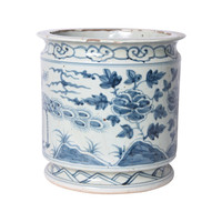 Vase de sol en céramique Art Déco bleu et blanc de Jingdezhen, grand cylindre, motif dragon, peint à la main, vague marine, pot à fleurs pour la décoration intérieure