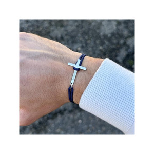 <span class=keywords><strong>Pulsera</strong></span> <span class=keywords><strong>de</strong></span> Cuerda Ajustable con Cruz Lateral <span class=keywords><strong>de</strong></span> Acero Inoxidable para Hombre, Joyería Religiosa Personalizada Unisex, Regalo - Product Image 5