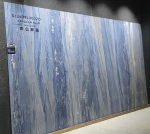 抛光玻璃1200x2400x9mm蓝色大理石石板墙砖现代设计，用于客房酒店和室内的电视背景