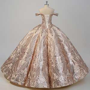 Jancember WC033 Robes de soirée vintage à paillettes dorées et épaules dénudées - Product Image 5