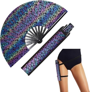 Éventail pliant réfléchissant holographique en tissu de bambou avec étui pour événements et raves - Product Image 4