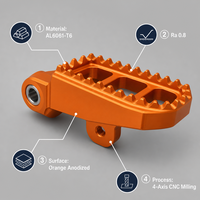 Repose-pieds de moto usinés sur mesure en acier inoxydable/alliage d'aluminium 6061 anodisé orange, usinage CNC 4 axes, approvisionnement en gros