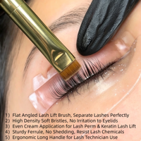 Brosse professionnelle plate angulaire pour rehaussement de cils, manche en bois, poils synthétiques doux, pour permanente de cils, eyeliner et lifting de cils à la kératine