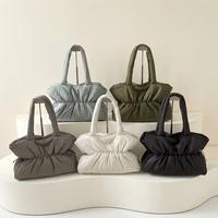 Tas Bahu Puffer Ruched Trendy Wanita, Tas Tote Empuk Seperti Awan, Tas Tangan Lipit Ringan, Tas Kasual untuk Perjalanan Musim Dingin