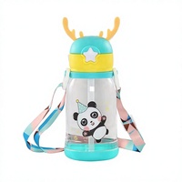 Bouteille d'eau pour enfants sans BPA de 600 ml, anti-fuite, avec motif d'ours mignon, pour filles, école, sport