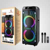 AVCROWNS Speaker Portabel Dual 10 inci Bertenaga dengan Pertunjukan Cahaya RGB, Kotak Speaker Plastik untuk DJ Luar Ruangan