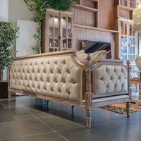 Ensemble de canapés Chesterfield en bois massif blanc, design moderne, rembourrage en tissu éponge.