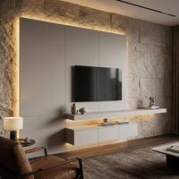 Mueble de TV Flotante Moderno y Lujoso con Luz LED y Tablero de Partículas CARB P2, Mueble de Entretenimiento para Sala de Estar