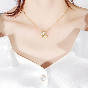Non Tarnish 18k Gold Plated Stainless Steel Jewelry Fashion <strong>Mother</strong> of Pearl White Butterfly Pendant Necklaces for Women Girls - Product Image 4
