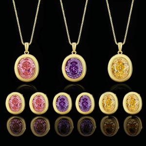 High Quality Eco-friendly Copper Oval Cut 10*12-7*9mm Purple Zircon Gold Plated Bezel Setting Necklace <b>Earrings</b> <b>Set</b> Jewelry <b>Set</b> - Product Image 3