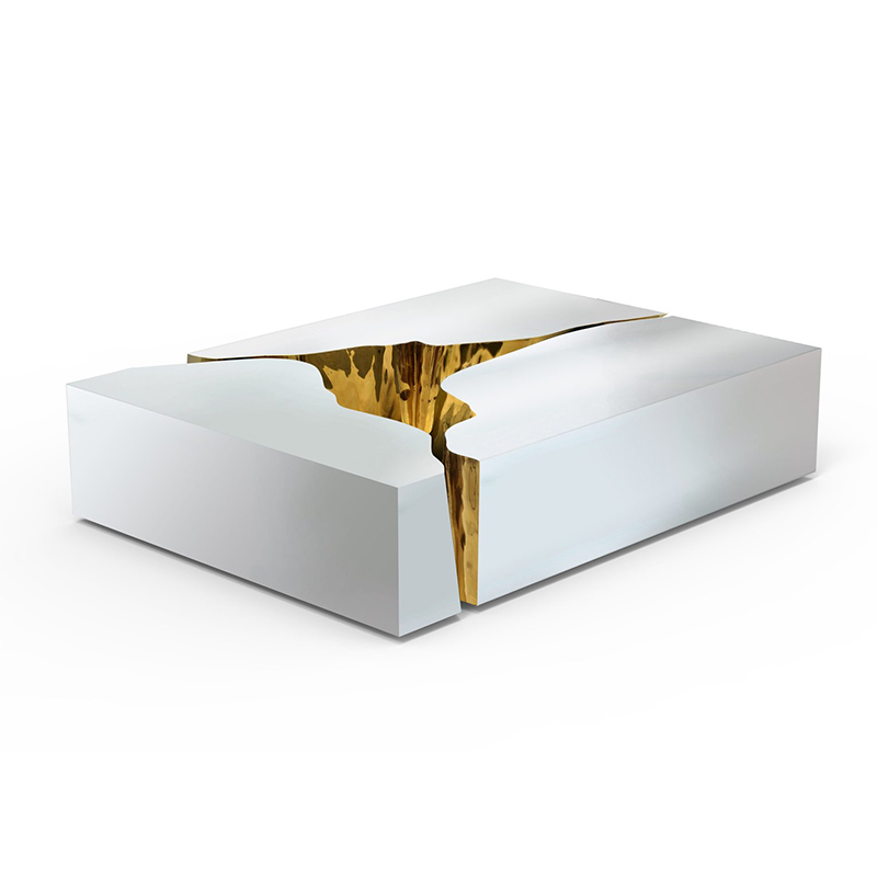 Mesa de centro de acero inoxidable con diseño dorado para el hogar, mueble moderno nórdico de lujo con troncos y raíces de árbol para sala de estar