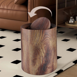 16L Dual-Layer Large Outdoor Trash Can Household Wood Grain <strong>Plastic</strong> Garbage <strong>Bin</strong> Rocking <strong>Lid</strong> for Living Room Kitchen Bathroom - Product Image 3