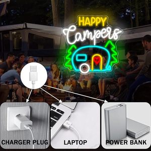 Letreros Happy Campers de Neón LED, Regulables, Alimentados por USB, Luz Ambiental, Decoración para Escaparates, Luz Indicadora de Calle, Personalizables - Product Image 2