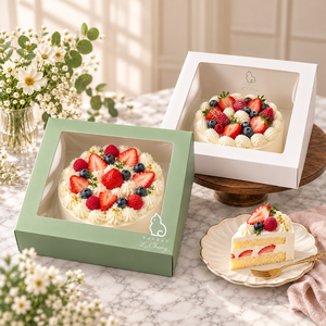 Boîte à gâteau télescopique en carton vert Li Chang avec fenêtre transparente - Product Image 6