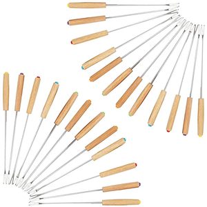 Forchette per fonduta lunghe 24 cm in acciaio inossidabile a 2 punte con manico in legno, utensili per formaggio - Product Image 5