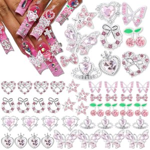 40 pièces de breloques pour ongles mélangées, diamants, cœurs, papillons, cerises, décorations de luxe en alliage pour nail art - Product Image 4