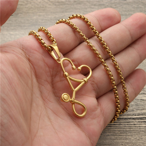 Collar con Colgante de Estetoscopio en Forma de Corazón, Aleación de Zinc Dorada, Joyería de Moda Unisex, Regalo - Product Image 3