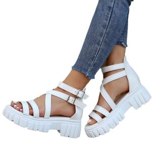 Sandales à plateforme en <span class=keywords><strong>cuir</strong></span> PU avec boucle à la cheville pour femme Sandales décontractées d'été Style coréen Chaussures Boho - Product Image 3