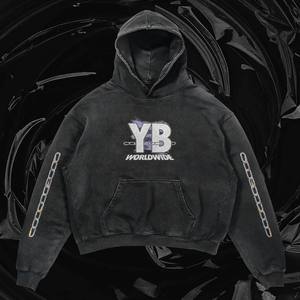 Sweat à capuche YB Worldwide pour homme, noir, coupe ample, streetwear, coton tricoté, imprimé sur le devant, coupe classique, vêtements d'automne pour homme - Product Image 5