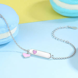 Hipoalergénico niños lindo corazón Rosa esmalte pulseras tobilleras niños joyería en plata de ley 925 <span class=keywords><strong>para</strong></span> bebés niñas pequeñas - Product Image 3