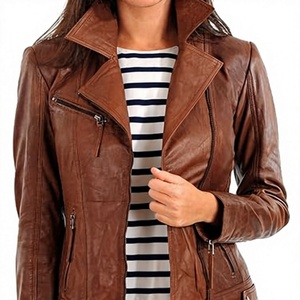 Veste en cuir pour femmes, veste bomber, veste de motard, veste en cuir d'agneau véritable pour femmes - Product Image 1